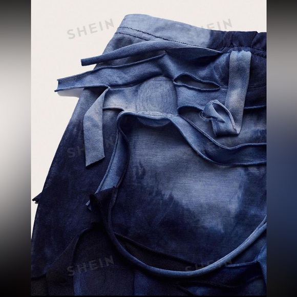 Tie-Dye Distressed Stand Collar Vest And Skirt Two Piece Set - Picture 7 of 9